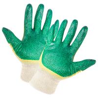 Купить перчатки рабочие с латексным покрытием в 2 слоя хб зелено-желтые 1/100 в Казани